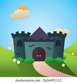 Fantasy castle sunny day. Vector illustration