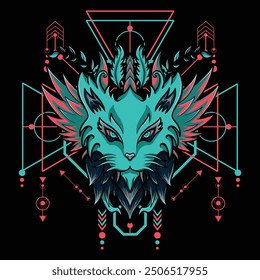 Fantasy Cat with Wings and Sacred Geometry Background 2 For E-sport Logo