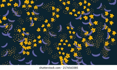 Fantasy celestial messy doodle geometric shapes background. Abstract star card, layout. Creative landing page or business background. Advertisement cover.