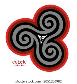 Fantasy Celtic disk ornament with triple spiral and Breton symbols. Ethnic symbol of trickle spiral. Print for logo, icon, tattoo. Folk geometric circle decoration. Vector illustration.