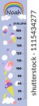 Fantasy character cloude. Family measure template with ice-cream, rainbow, star, heart, magic wand .Decorative ruler with date of birth and height of the child  vector illustration