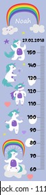 Fantasy character horse. Family measure template with pony and rainbow, star, heart, magic wand .Decorative ruler  vector illustration