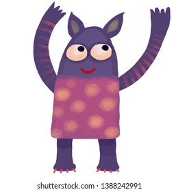 Fantasy character for wallpaper design. Cool monster vector design watercolor vector. Blue pastel color background. Creative kids. Funny blue monster in abstract style on white background.