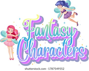 Fantasy characters logo with fairy tales on white background illustration