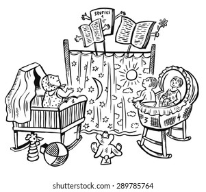fantasy children's theater. black-and-white picture
