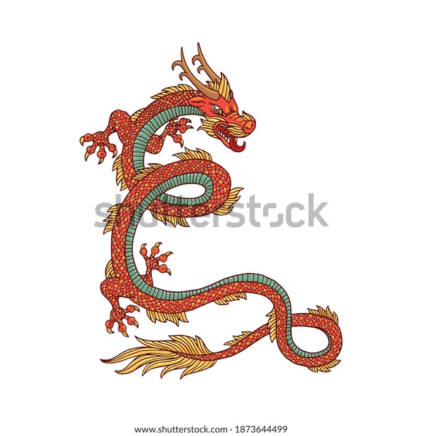 Fantasy Chinese Dragon Red Scales Cartoon Stock Vector (Royalty Free ...