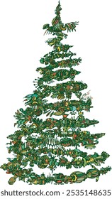 Árbol de Navidad de la fantasía como máquina elíptica, espiral como artilugio con colores verdosos, mezclados