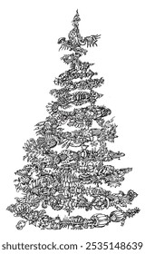 Árbol de Navidad de la fantasía como máquina elíptica, espiral como artilugio en blanco y negro