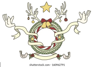 Fantasy Christmas Wreath isolated on white