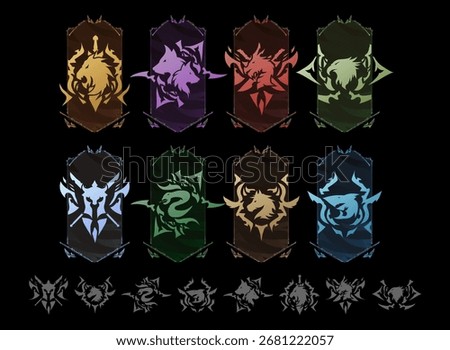 Fantasy Clan Crest Trading Card Banner Pack – RPG TCG Emblem Collection with Wolf, Lion, Dragon, Eagle, Serpent, and Mythical Creature Badges