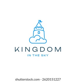 Fantasy Cloud Castle Line Art Logo Design Vector