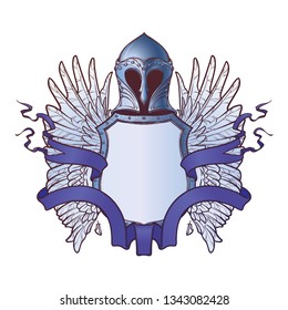 Fantasy coat of arms template. Element for design coat of arms, logo, emblem and tattoo. Color linear drawing isolated on a background.. EPS10 vector illustration