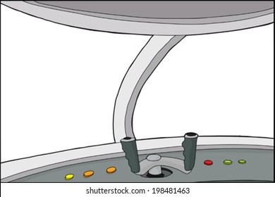 Fantasy cockpit interior with blank white background