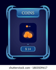 Fantasy coins top up menu pop up interface. Perfect for 2d RPG games vector illustration