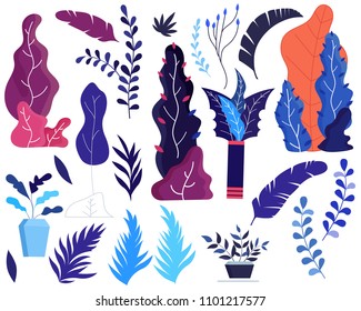 Fantasy color leaves source vector illustration flat design.Stock vector