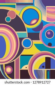 Fantasy colored background of the figures. Geometric shapes on a colored background. Sketch of simple shapes. Bright stripes and gradient. Bright colors of texture.