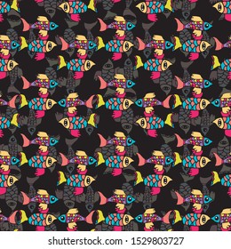 fantasy colorful fish seamless pattern