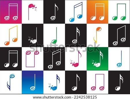 Fantasy colorful musical notes on black and white chessboard. Music vector symbols. Melody, tunes, sounds