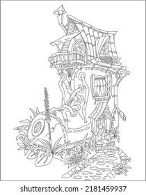 Fantasy coloring book page for kids ands adults.