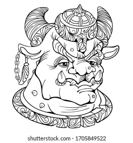 Fantasy coloring page for adults with black and white background for board games with wild fantasy creature 