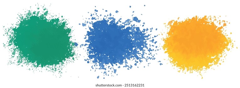Fantasy colourful abstract watercolor stain with splashe and spatter shades color variation. Aesthetic watercolor powder exploding, explosion trace. Collection of paint watercolor drop aquarelle spot