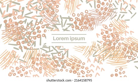 Fantasy confetti messy doodle geometric shapes background. Abstract card, layout. Creative landing page or business background. Advertisement cover.