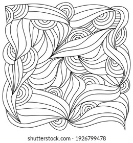 Fantasy contour wavy patterns, doodle curls coloring page vector illustration