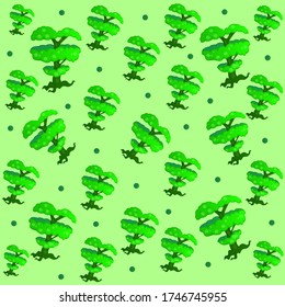 Fantasy Cosmic Heart Shape Cartoon Green Tree Pattern Vector Design
