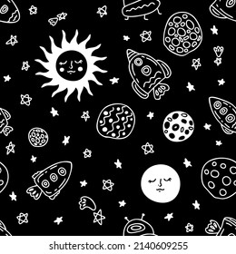 Fantasy cosmos seamless pattern, great design for any purposes. Graphic vector background template. 

