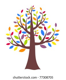 Fantasy creative tree with colorful leaves. Vector illustration