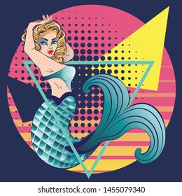 Fantasy creature mermaid with blond hair and fish tail.