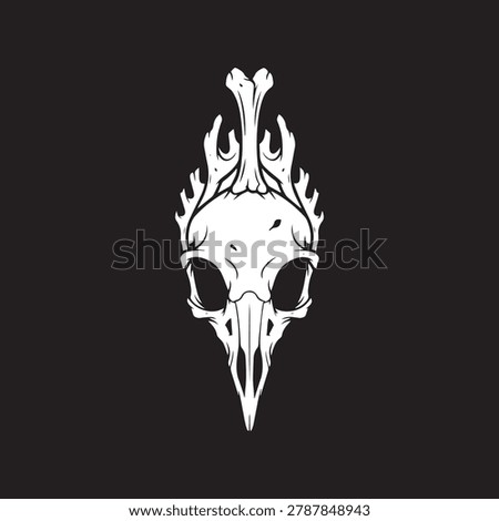Fantasy Crested Bird Skull Skeleton Vector Art