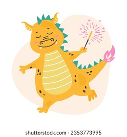 Fantasy cute dragon with sparklers