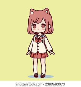 fantasy cute school girl digital art illustration
