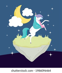 fantasy cute unicorn moon cloud
