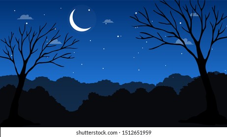 fantasy Dark night with half moon Background vector