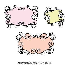 Fantasy decorative curly hand drawn frames, vector illustration