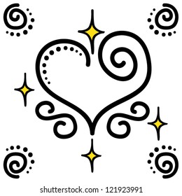 Fantasy Decorative Curly Heart, Vector Illustration