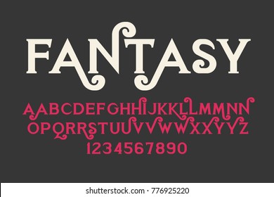 Fantasy decorative font Fairy tale design letters and numbers Vector abc