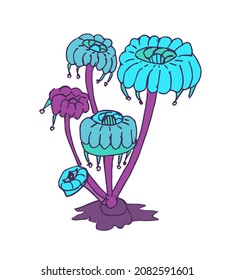 Fantástico icono decorativo de hongos mágicos sobre fondo blanco. Concepto dibujado a mano. Ilustración del vector