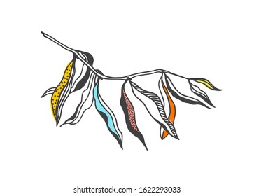 Fantasy decorative leaf with various patterns. Hand drawn doodle illustration set