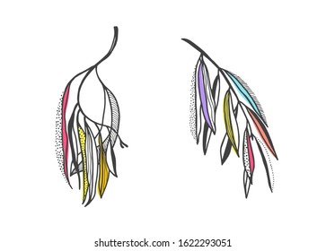 Fantasy decorative leaf with various patterns. Hand drawn doodle illustration set