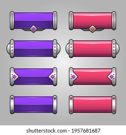 Fantasy Design for game buttons set in square shape for interfaces and menus of games and applications with user icons, vector illustration