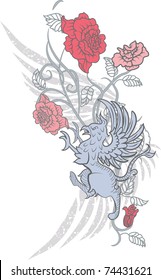 Fantasy design with gryphon and roses