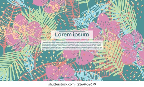 Fantasy ditsy floral doodle shapes background. Messy abstract card, layout. Creative cute landing page or business background. Advertisement cover, wedding card.