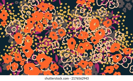 Fantasy ditsy floral doodle shapes background. Messy abstract card, layout. Creative cute landing page or business background. Advertisement cover, wedding card.