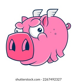 Fantasy doodle design template with pig with wings.Cartoon style icon Perfect for home decor such as posters, wall art, tote bag, t-shirt print, sticker