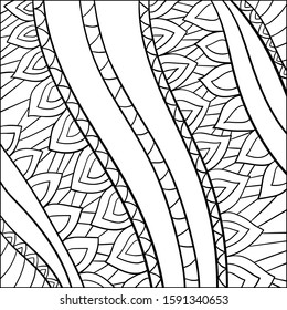 Fantasy doodle with floral elements and patterns on white isolated background. For coloring book pages.