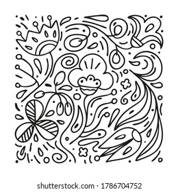 Fantasy doodle flower background. Hand-drawn floral ornament, print for fabric, posters, notebooks, book illustrations and colorings. Vector illustration.