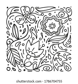 Fantasy doodle flower background. Hand-drawn floral ornament, print for fabric, posters, notebooks, book illustrations and colorings. Vector illustration.